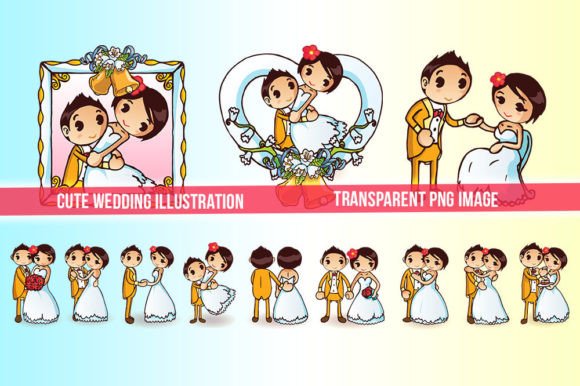 Enchanting Vectors for Your Special Day: Cute Wedding Couple Illustration 2
