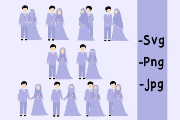 Hand-Drawn Purple Muslim Wedding Couple: A Creative Asset for Designers