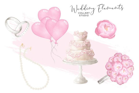 Hand-Drawn Wedding Clip Art & Watercolor Stickers for Your Projects