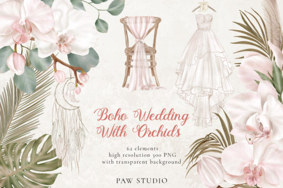 Orchid Boho Wedding Dry Leaves Clipart: A Designer's Dream